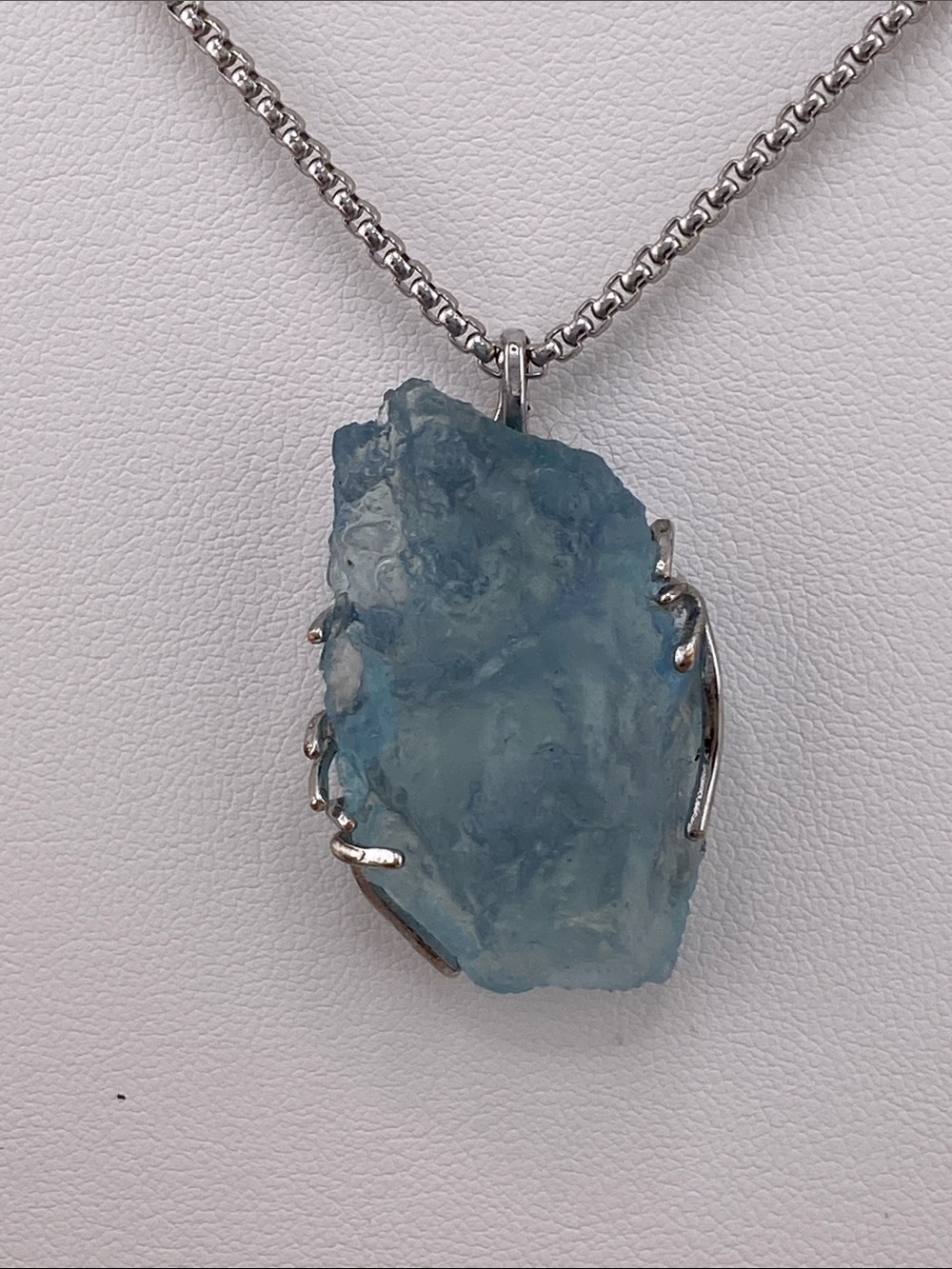 Natural Raw Aquamarine Crystal Pendant Necklace - Silver - The Gem Studio